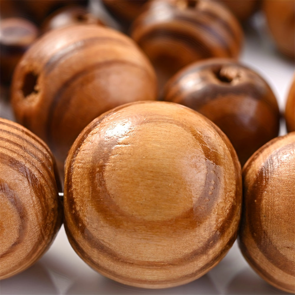 20–100PCS 8/10/12/14/16mm Brown Striped Pine Wood Beads