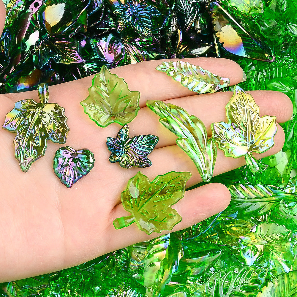 Green Acrylic Leaf Beads