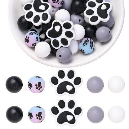 40PCS Paw Shape Silicone Bead Set