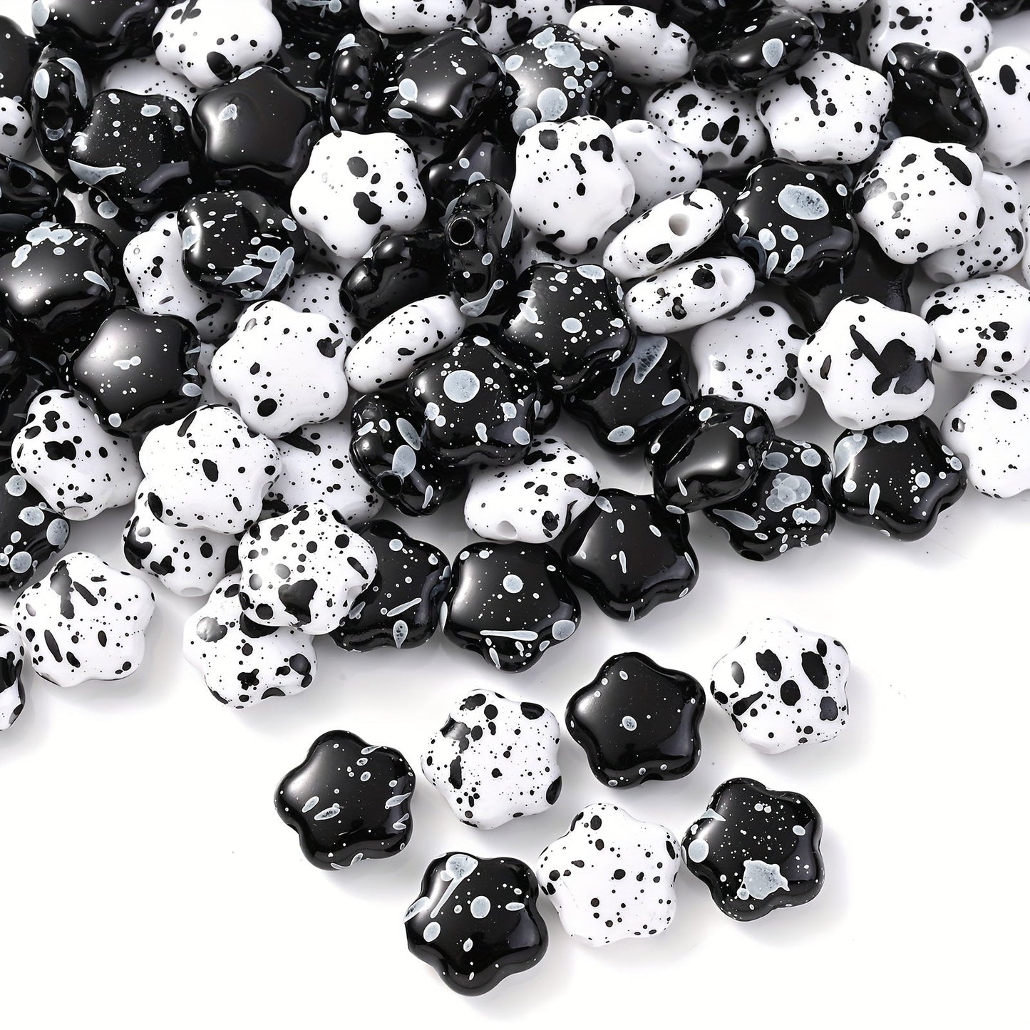 Black and White Plum Blossom Acrylic Spacer Beads