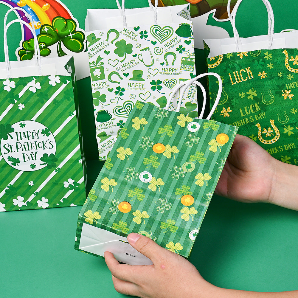 6-Piece 21x14.7x8 cm Kraft Paper Clover Gift Bags