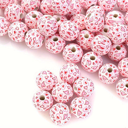 16mm Wooden Beads (5pcs) - Heart Pattern Spacer Beads