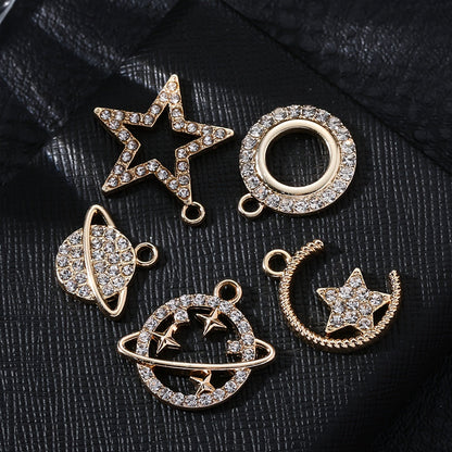 5PCS Gold-Tone Cosmic Moon & Star Pendant Set